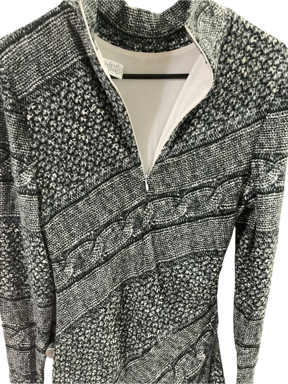 Vintage Caché Bodycon Sweater Dress Black White Cable Knit Long Sleeve L Made US - Picture 6 of 16
